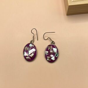 Purple and Silver Oval Earrings Made in Mexico
